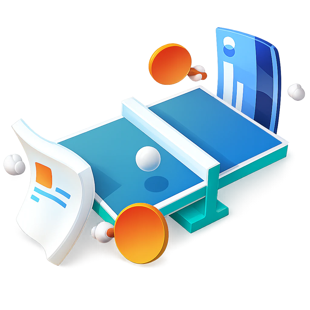 Illustration of a ping-pong game played between a blog post and a sales chart