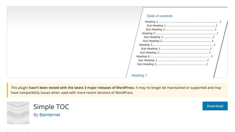 Simple Toc Outdated