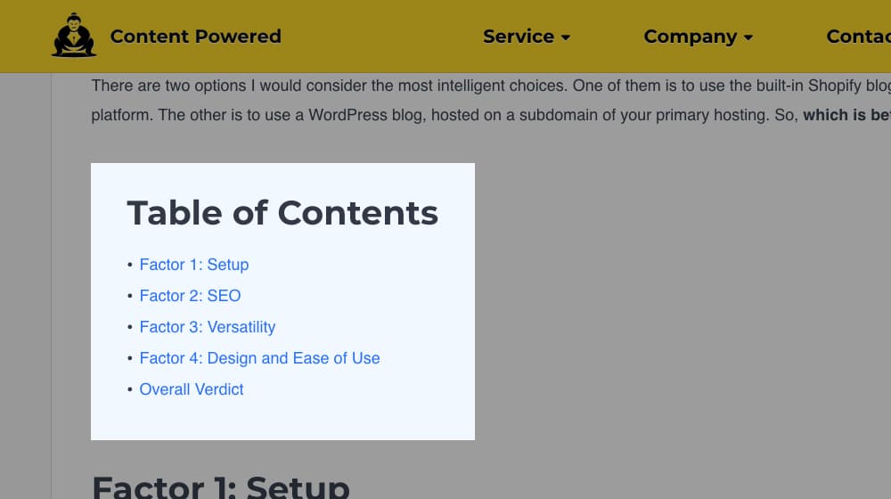 Table Of Contents Plugin