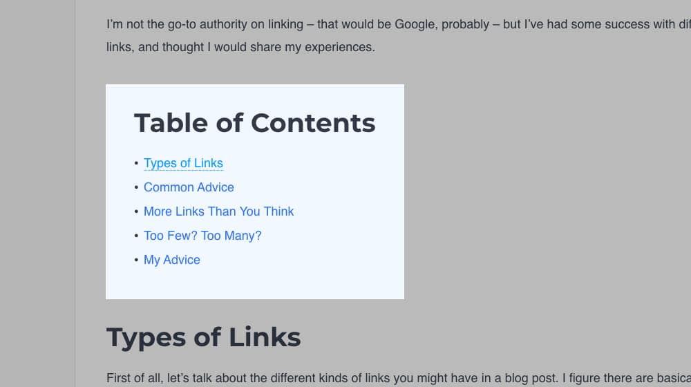 Table Of Contents Section