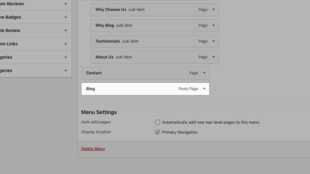 Blog Menu Page