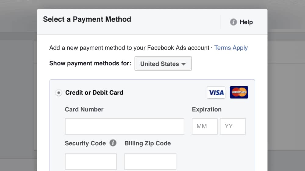 Select Payment Method On Fb