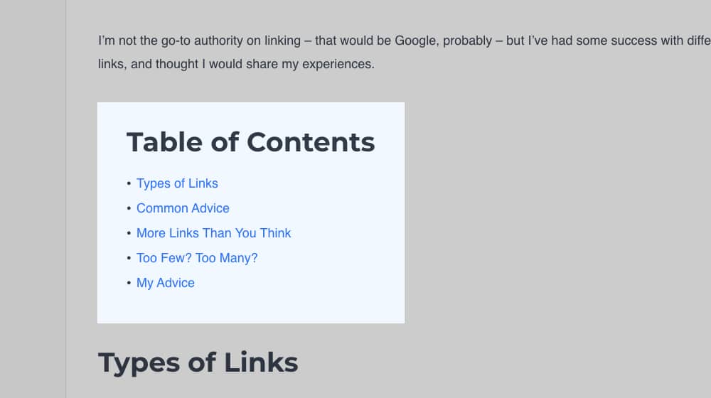 Table Of Contents Links