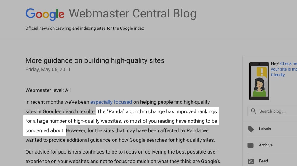 Google Updates On Panda