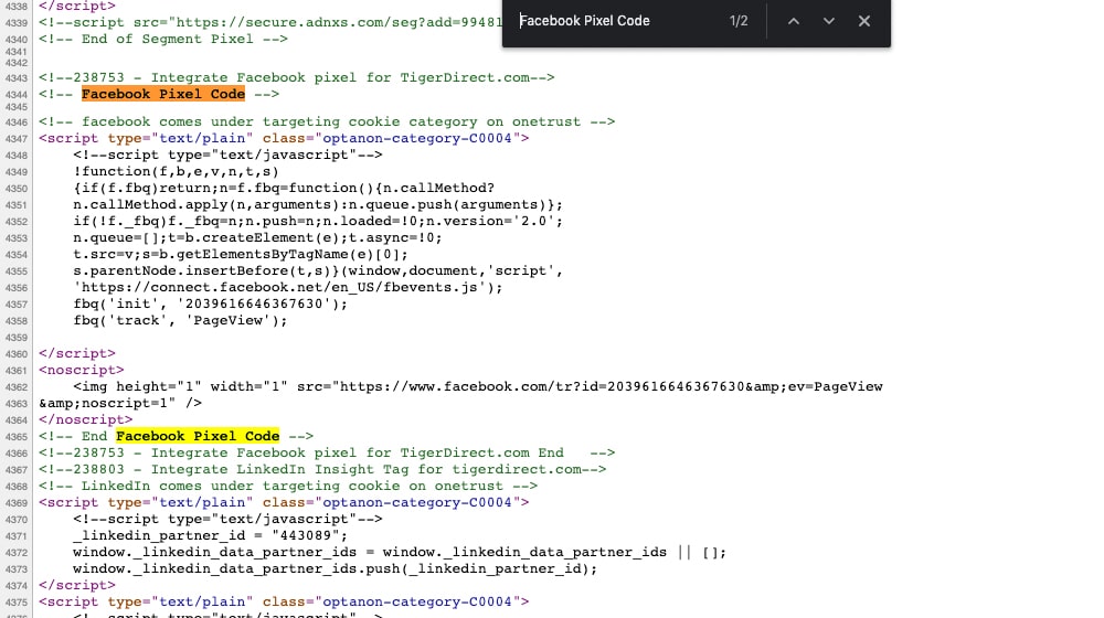 Facebook Pixel Code In Source