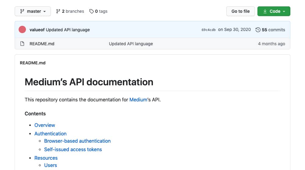 Medium Api Documentation