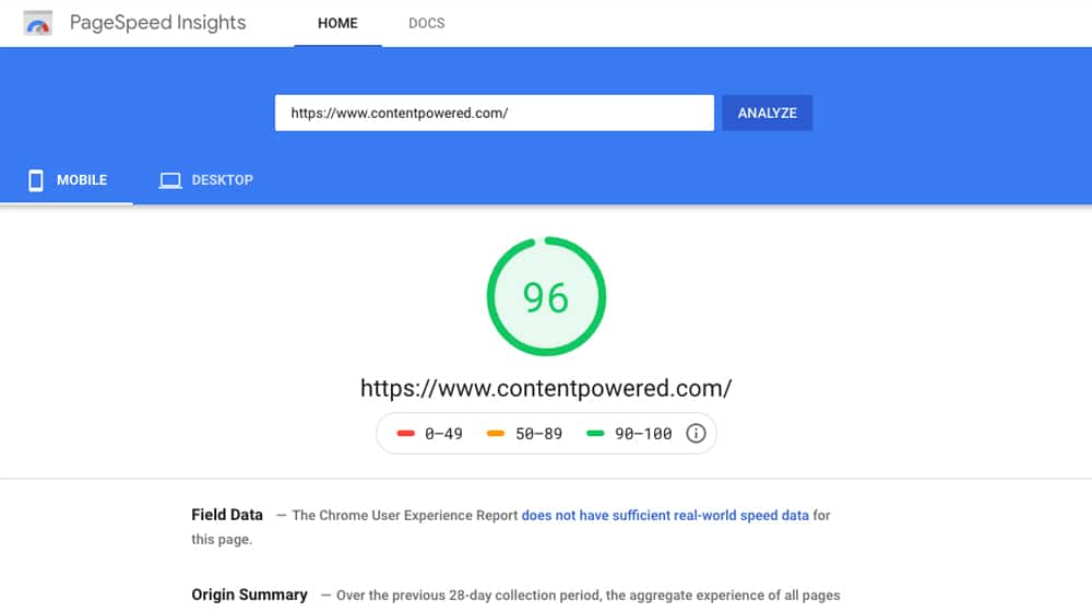 Pagespeed Insights Score