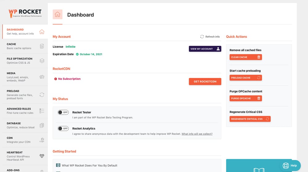 Wp Rocket Dashboard