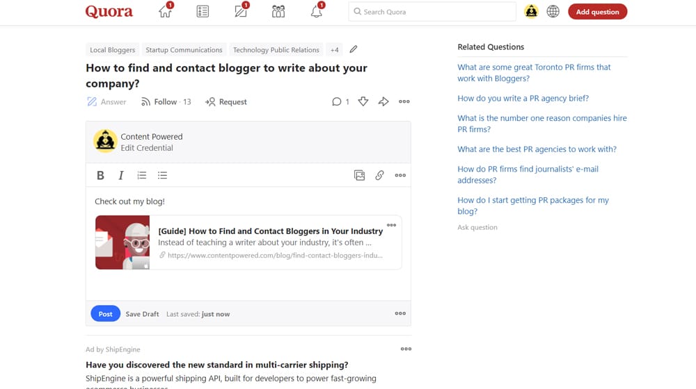 Sharing On Quora
