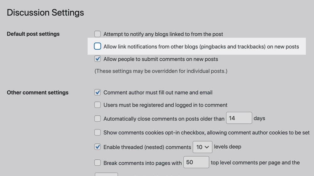 Disabling Pingback And Trackback