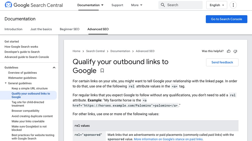 Qualify Outbound Links On Google
