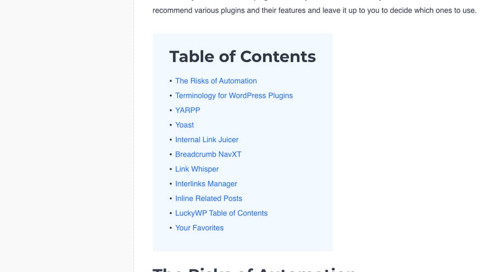 Table Of Contents Luckywp