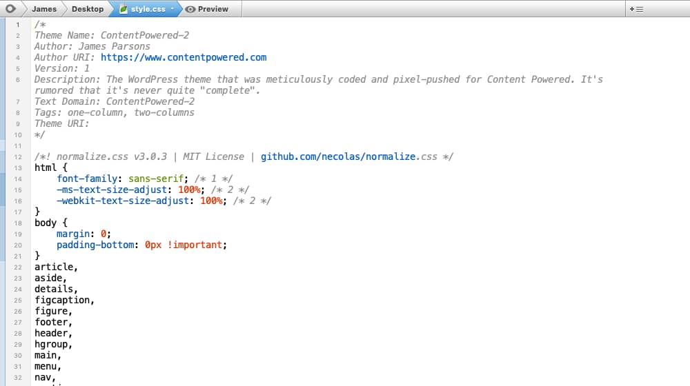 Theme Edits In Css