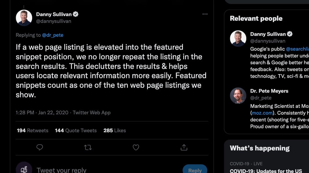 Danny Sullivan On Featured Snippet Results
