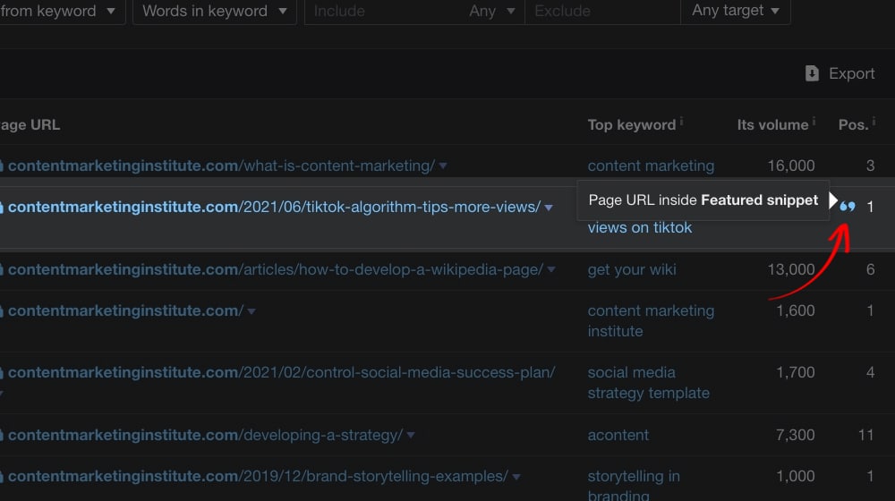 Featured Snippet On Ahrefs