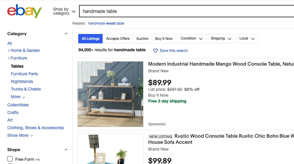 Example Ebay Listings