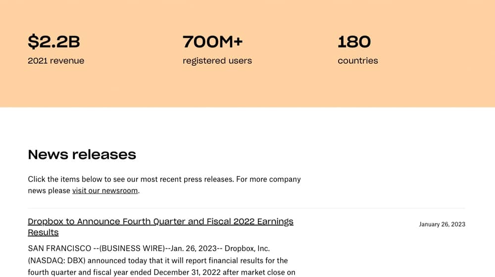 Dropbox Ir Page