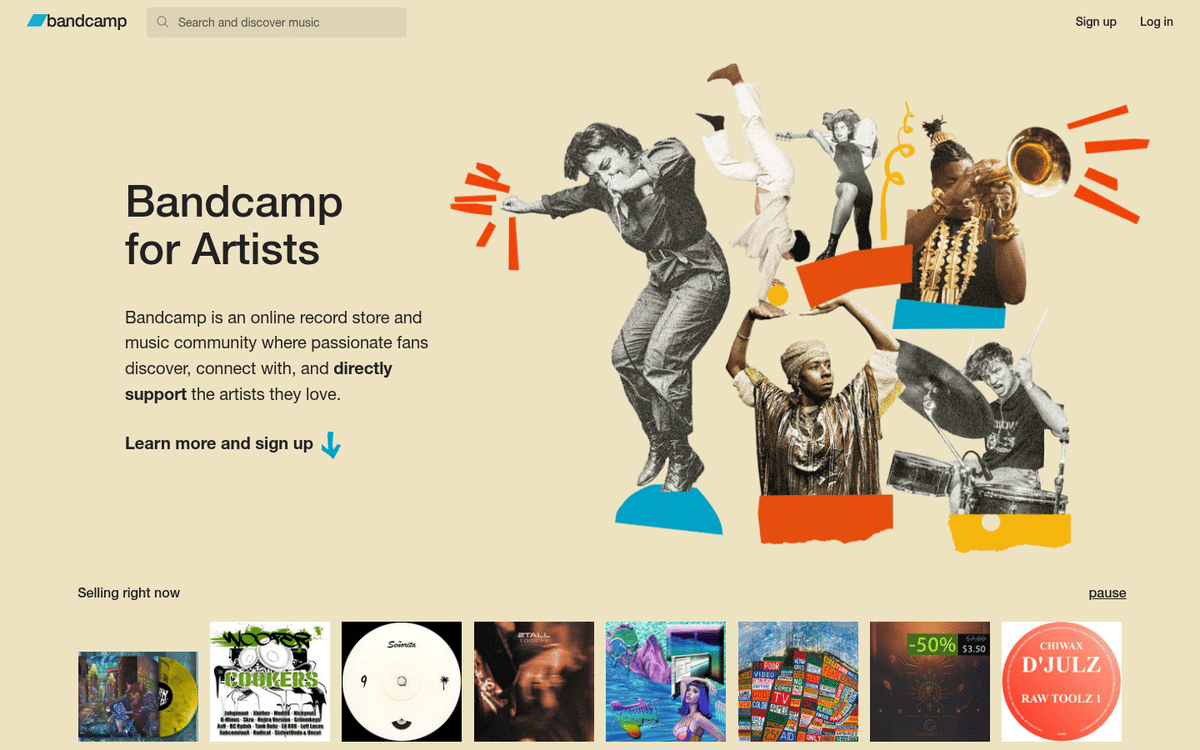 Bandcamp Music Platform Homepage Screenshot