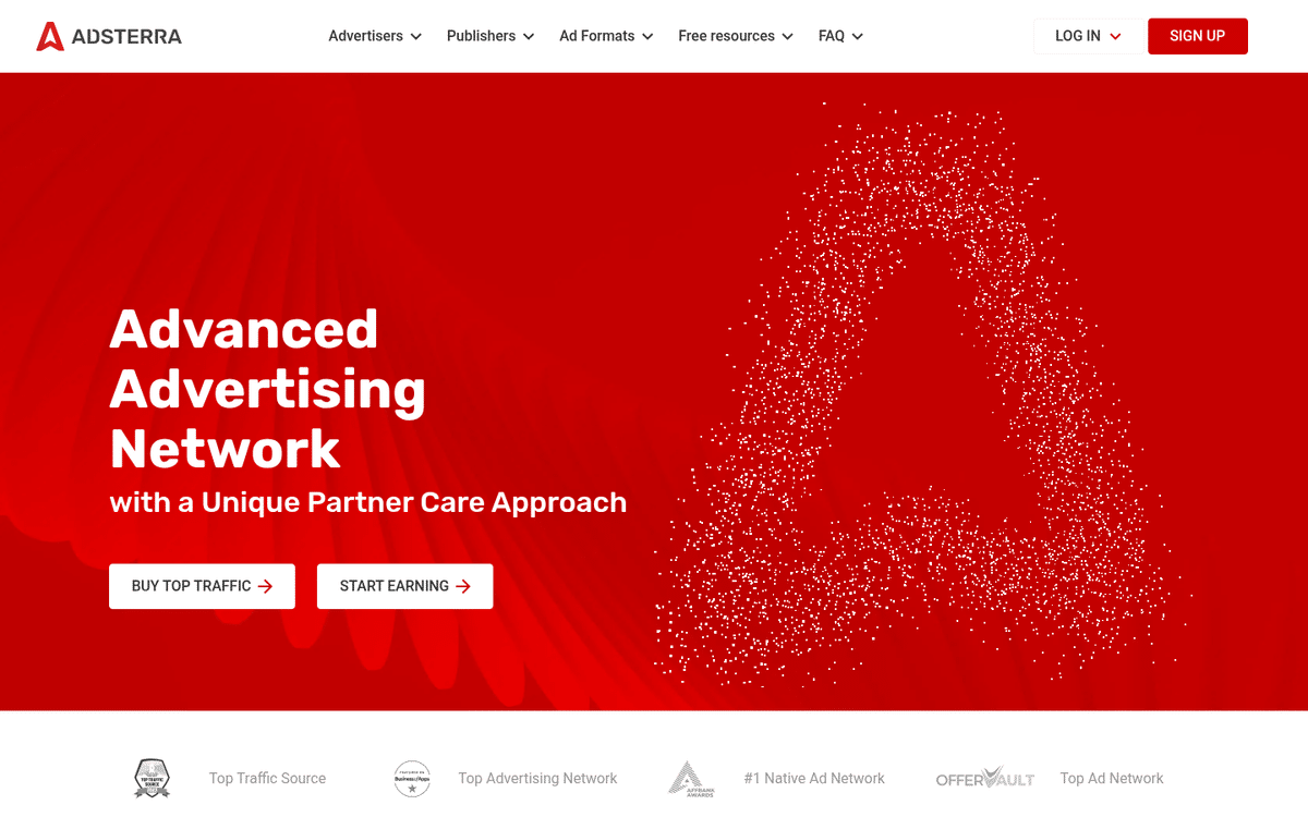 Adsterra Advertising Network Homepage Screenshot