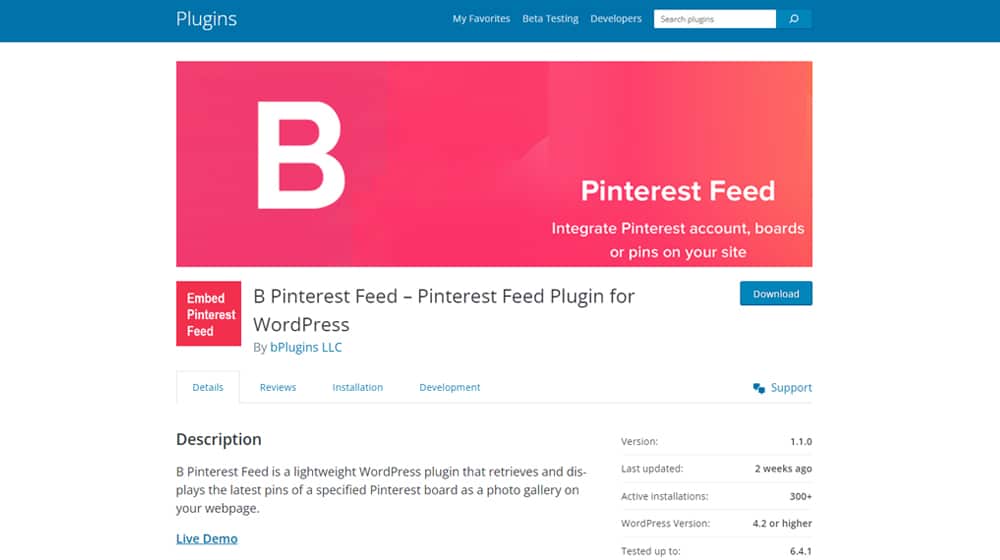 B Pinterest Feed Plugin
