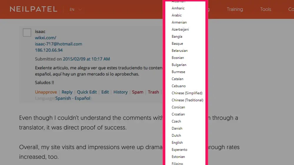Translated Website Content
