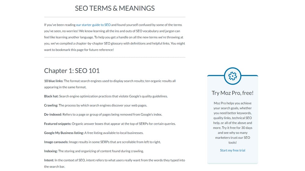 Moz Seo Glossary