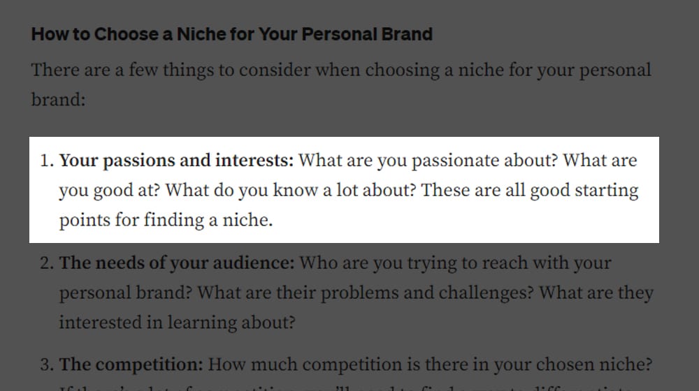 Personal Interest In The Niche