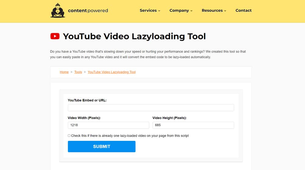 Content Powered Youtube Video Lazyloading Tool