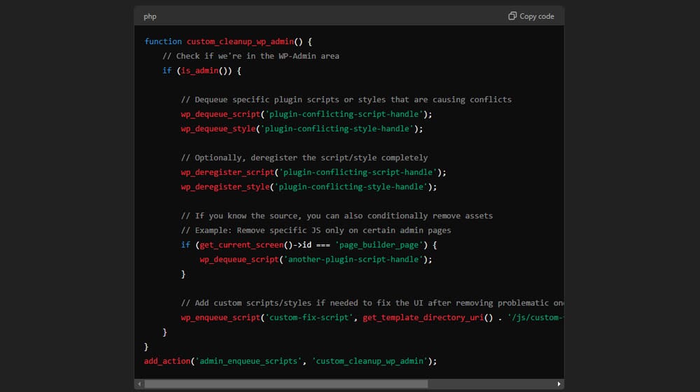 Custom Wp-Admin Code Cleanup