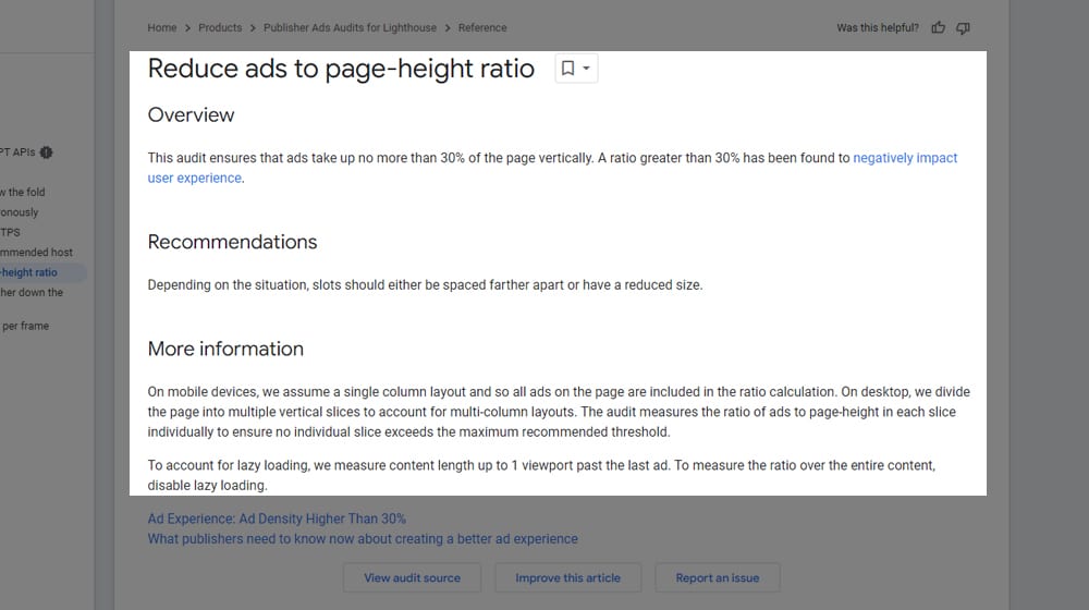 Reduce Ads To Page Height Ratio