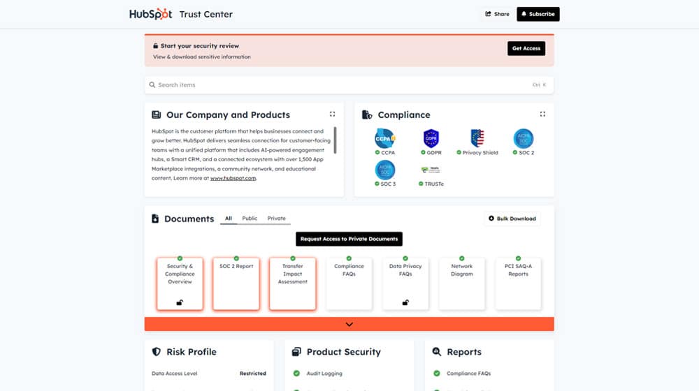 Hubspot Trust Center