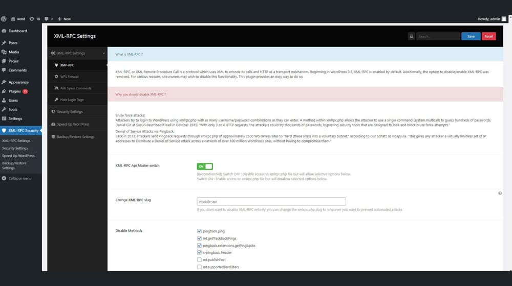 Disable Xml Rpc