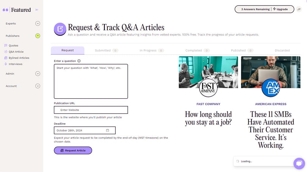 Submitting A Question On Featured